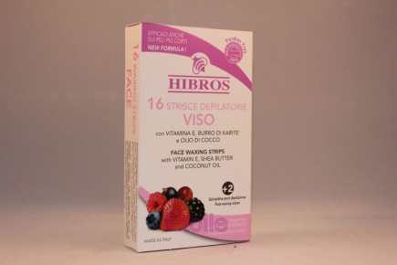 HIBROS STRISCE DEPILATORIE VISO FRUTTI DI BOSCO scatola 16 strisce e 2 salviette Hibros 370048 Ceretta
